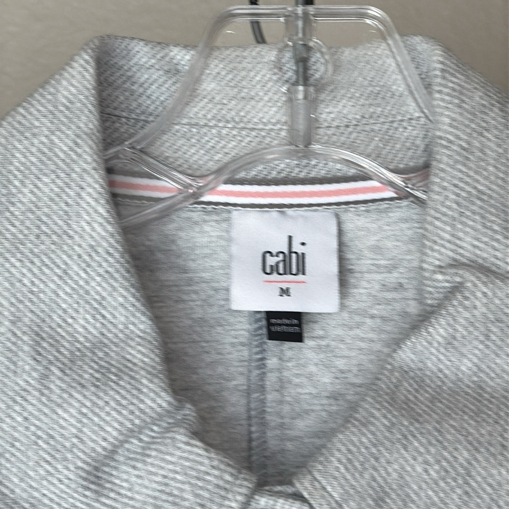 NWOT CAbi Calvary Heather Light Gray Twill
Ponte Snap Closure Jacket, M - Picture 6 of 16